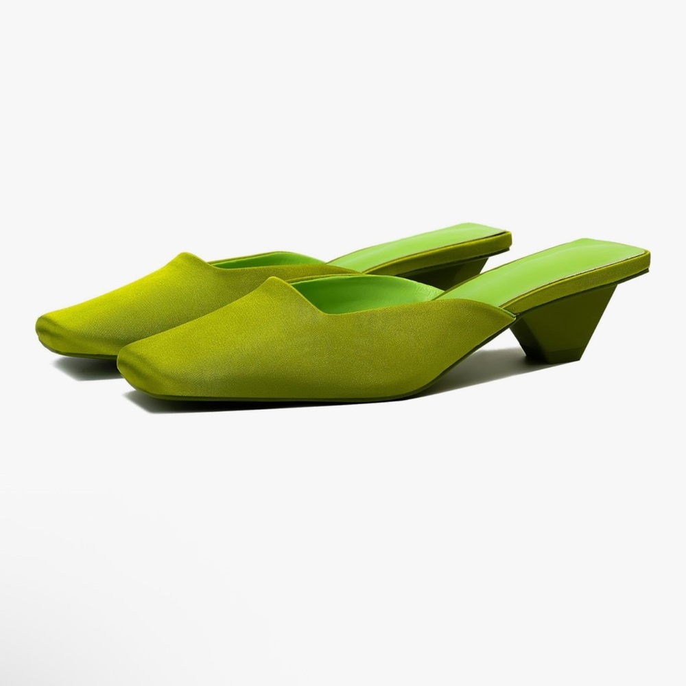 Satin Green Mules